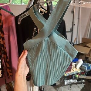 Babaton sea foam green ribbed halter